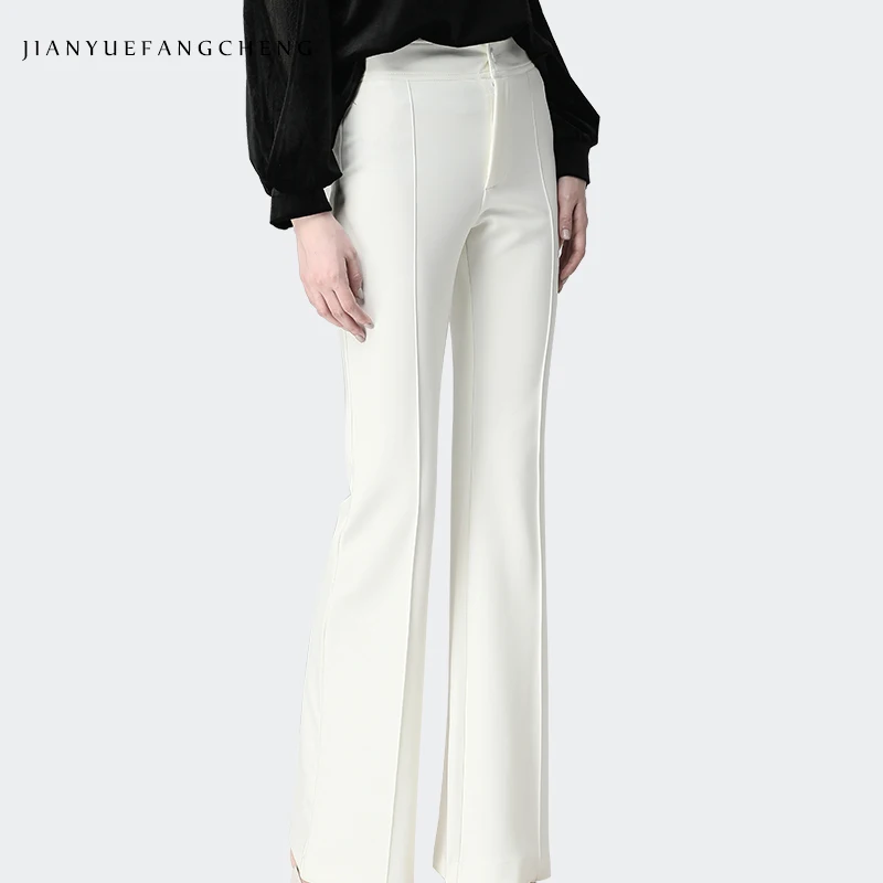 2019 Newest Mid Waisted Pleated White Boot Cut Women' Pants Regular Full Length Plus Size S-4XL Slim Woven Woman Trousers Pants 2019 Newest Mid Waisted Pleated White Boot Cut Women' Pants Regular Full Length Plus Size S-4XL Slim Woven Woman Trousers Pants