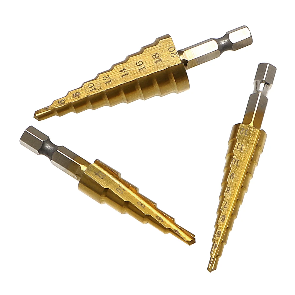 NICEYARD 3-12mm 4-12mm 4-20mm Pratical Step Drill High Speed Steel Wood Metal Drilling Hand Tools Set Titanium Plating