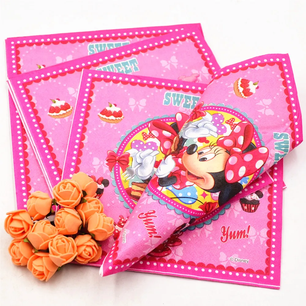 

Disney 10pcs/lot Minnie Mouse Paper Napkin Party Supplies Baby Favorite Theme emojiBirthday Party Decorations For Kids