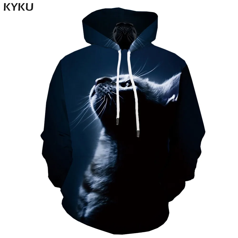 3d Hoodies Cat Hoodie Men Black Sweatshirt Printed Animal Hoodie Print