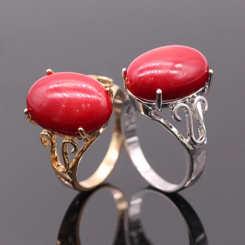 GZJY Стильное женское кольцо овальное натуральное Настоящее красное Коралловое Золотое кольцо для женщин Свадебные украшения