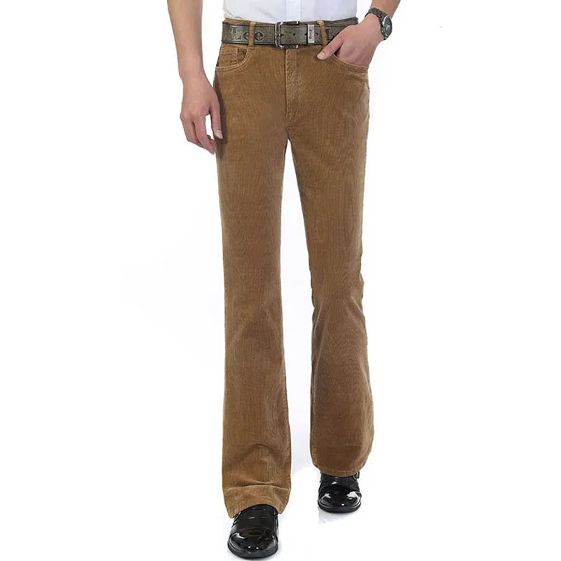 Men's Casual Pants Men's Corduroy Micro-Lats Mid-Waist Elastic Slim Pants Casual Small Flare Size 26- 36 38