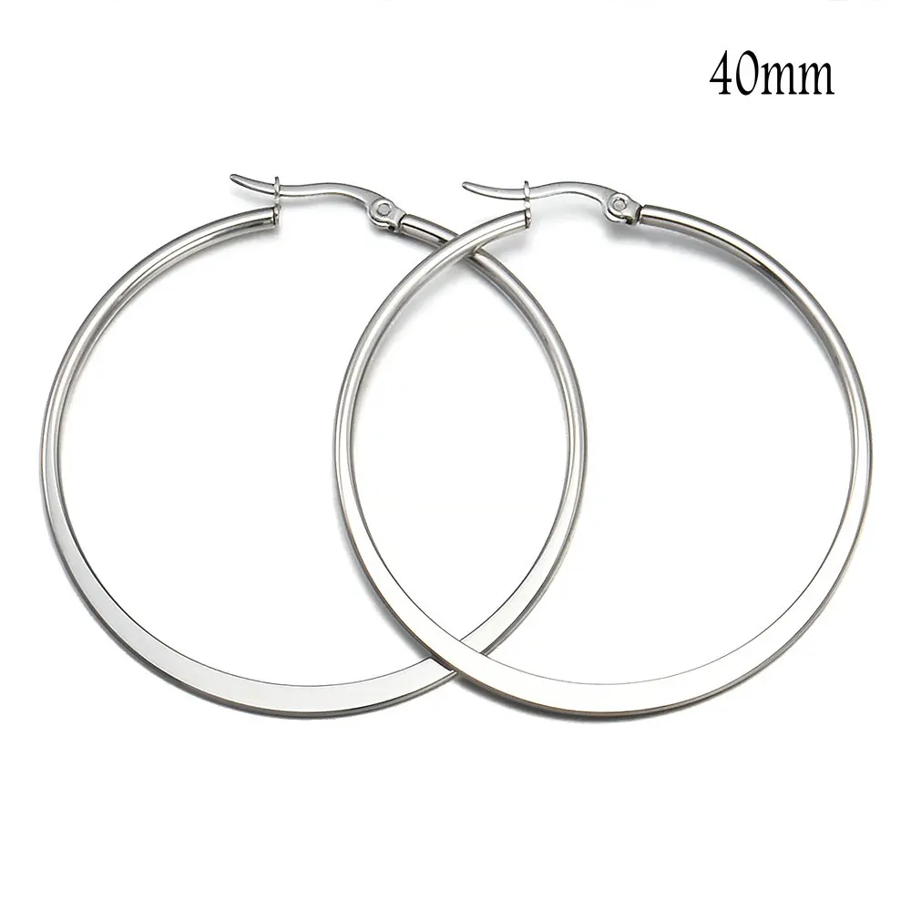 1 пара большие круглые серьга-Кольцо из нержавеющей стали серьги гипоаллергенно гладкий металл цвета для женские серьги, ювелирные украшения 40-60 мм
