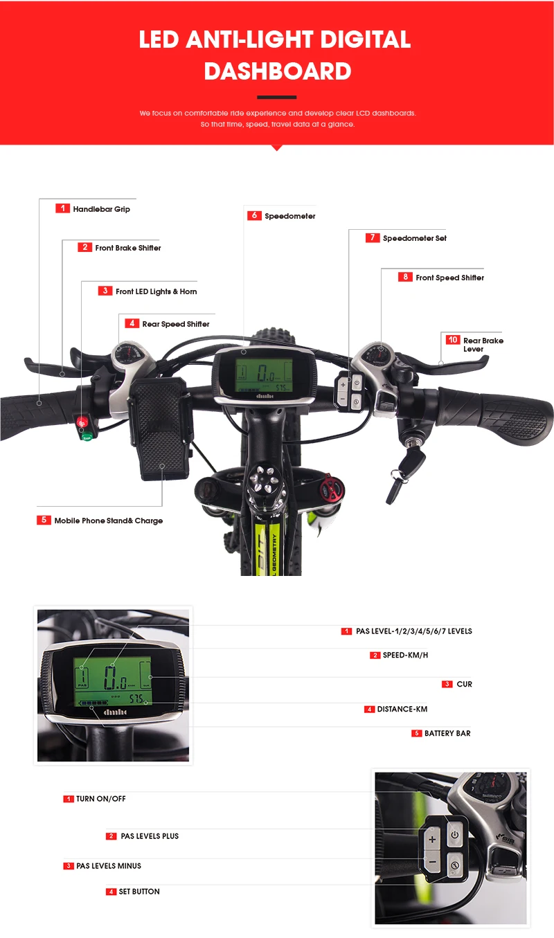 RichBit RT-012 Plus Ebike With Bicycle LED Computer Powerful Snow Electric Bike 21 Speed 17AH 48V 1000W Electric Fat Tire Bike