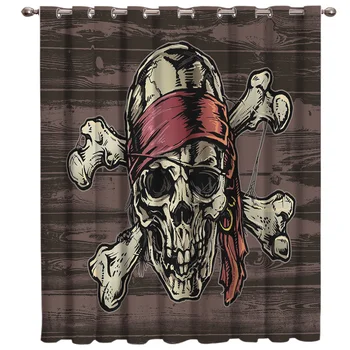 

Pirate Skull Pattern Window Curtains Dark Living Room Bathroom Decor Indoor Fabric Drapes Swag Kids Curtain Panels With