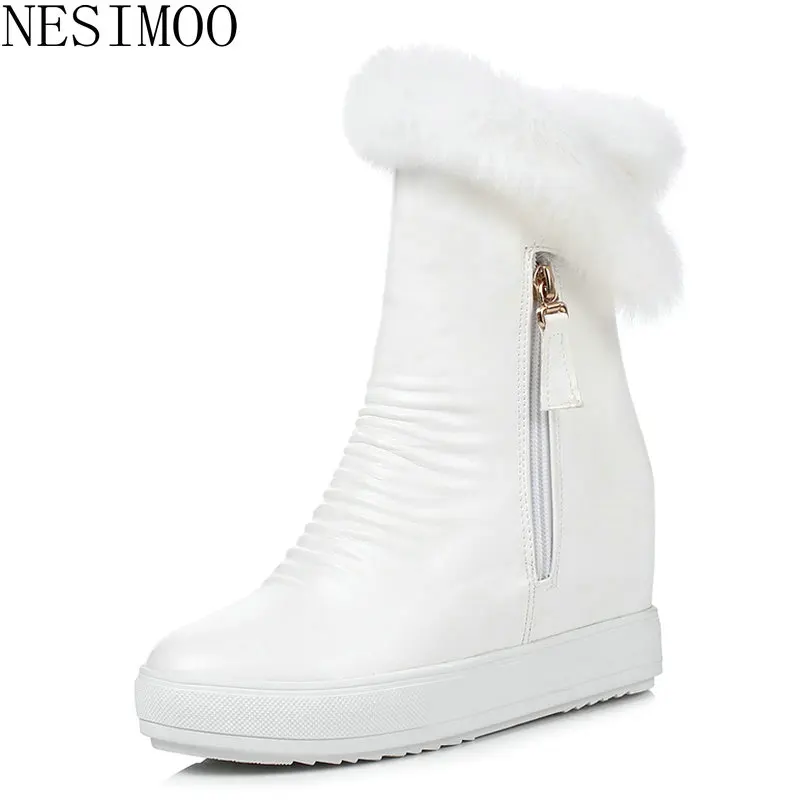 

NESIMOO 2019 Fashion Women Snow Boots Winter PU leather Fashion Height Increasing Slip On Round Toe All Match Shoes Size 34-40