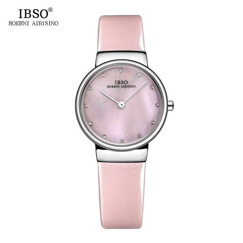 Goedkoop IBSO Merk 7 MM Ultradunne Roze Vrouwen Horloges 2018 Geraffineerde Dames Horloge Licht Lederen Band Quartz Horloge Montre Femme