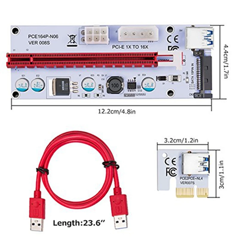 VER008S 0,6 M USB 3,0 кабель Профессиональный Горный PCI-E Express PCI-E 1X до 16X M2 riser card адаптер для 8 GPU видеокарты