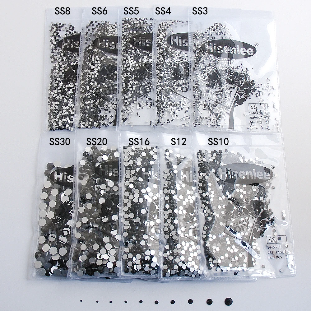 

SS3-SS30 Mix black Flat Back Nail Art Glue On Non Hotfix Crystal grass Rhinestone For Nails Diy Stones Accessori Decoration