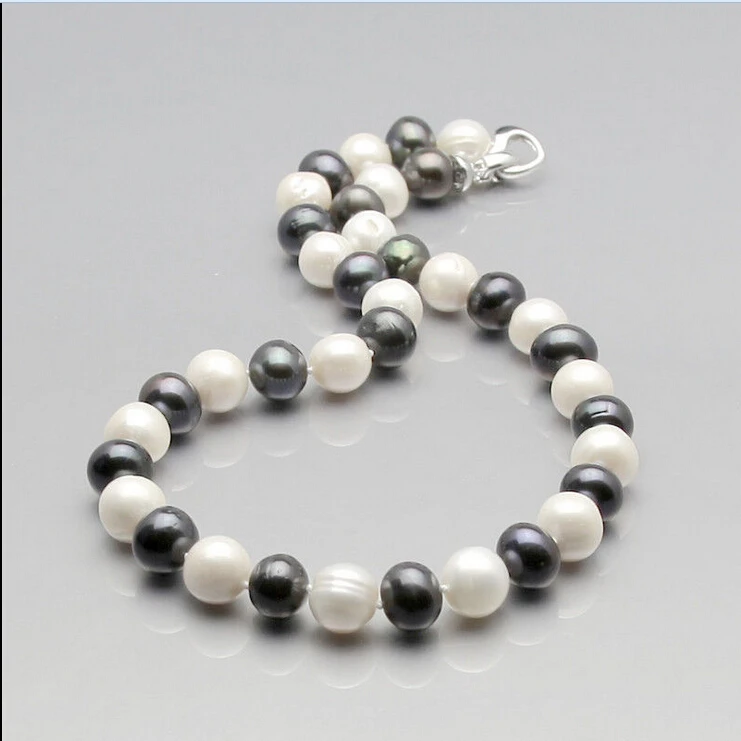 

FREE shipping>>>>GZ best 10-11mm white black pink freshwater pearl necklace new