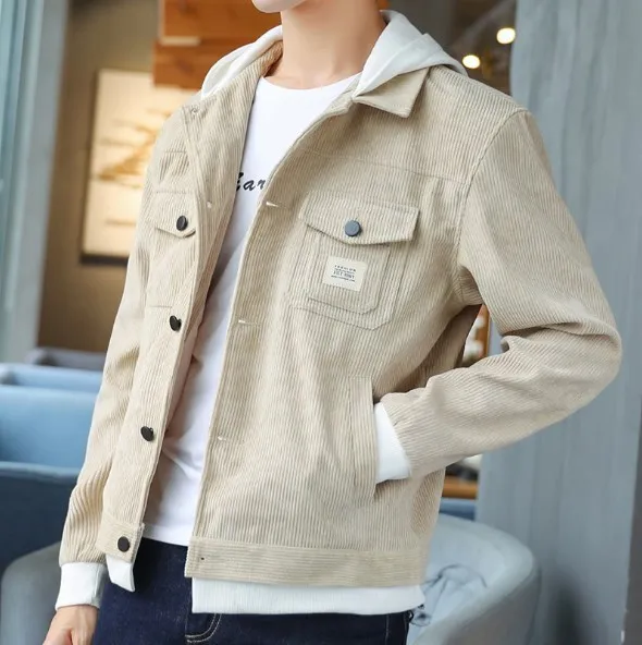 mens korean streetwear slim fit corduroy jacket coat Men spring autumn