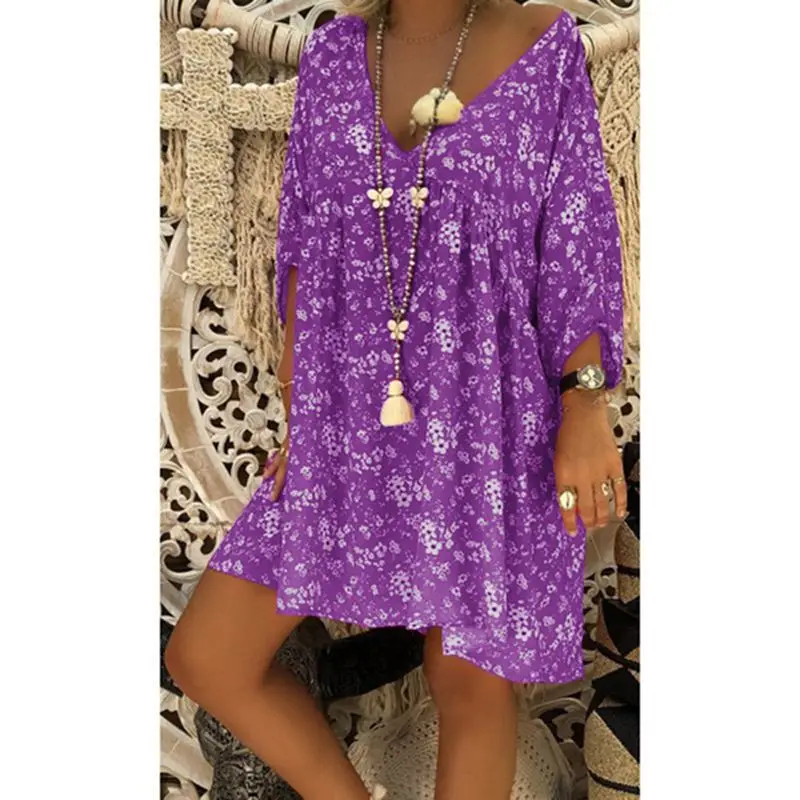 2019 المرأة الصيف عارضة طباعة ثلاثة أرباع فضفاض البسيطة فساتين Vestido البوهيمي الشاطئ فام عارضة زائد حجم السيدات فساتين 5XL