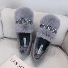 Женская обувь из хлопка в Корейском стиле; Роскошные Дизайнерские лоферы на плоской подошве со стразами; mujer modis; Эспадрильи из натурального меха; удобные женские туфли