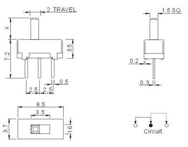 100pcs SS12d00G4 2 Gear 3 Pin Toggle Switch Slide Switch Interruptor On-Off Horizontal Handle Type Handle Length 4mm