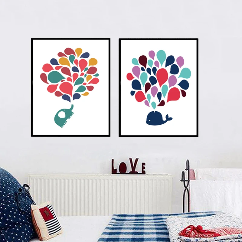 

Cartoon Elephants Whale Canvas Art Painting by Numbers Canvas Paintings Posters and Prints Nusrsery Kids Room Decor No Frame