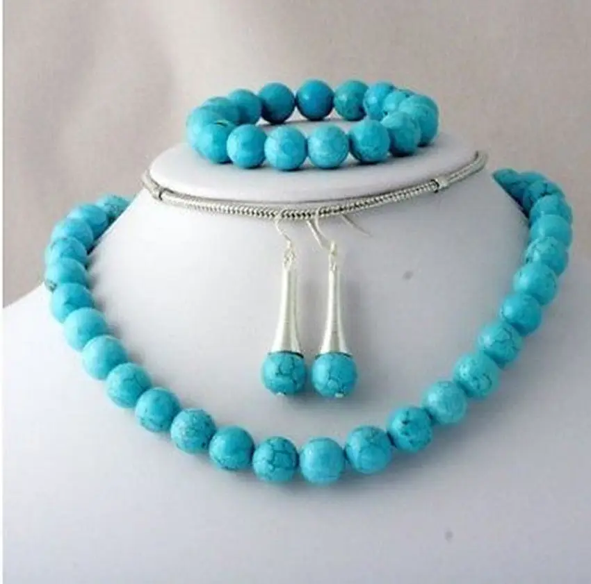 

hot sell new - shipping10mm Turquoise necklace earring bracelet set (A0425)