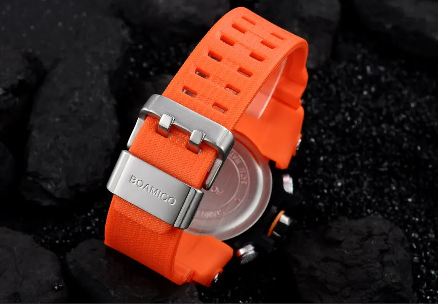 BOAMIGO Brand Digital LED Orange Men Sports Watches Shockproof Swim Quartz Rubber Band Wristwatches Waterproof Clock Masculino  (1)