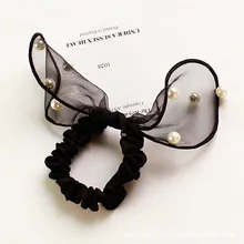 1 шт. черный кружево жемчуг резинкой кобура кольцо для волос заячьими ушками глава галстук с растительным орнаментом веревка G0502