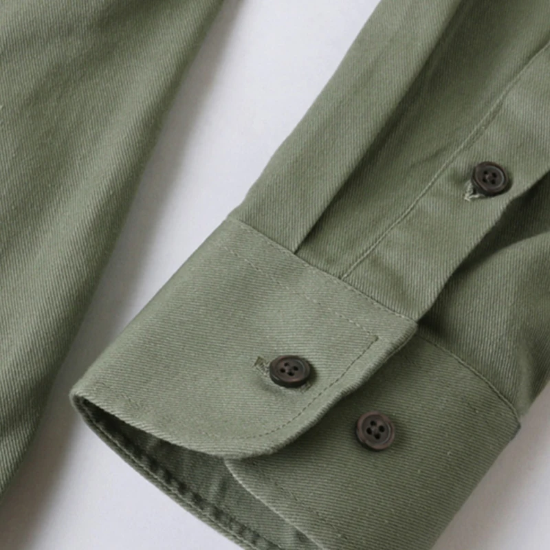 Men's Military Style Long Sleeve Army Green Shirt with Badges, Chest Flap Pockets, and 100% Cotton for a Casual Look image 6