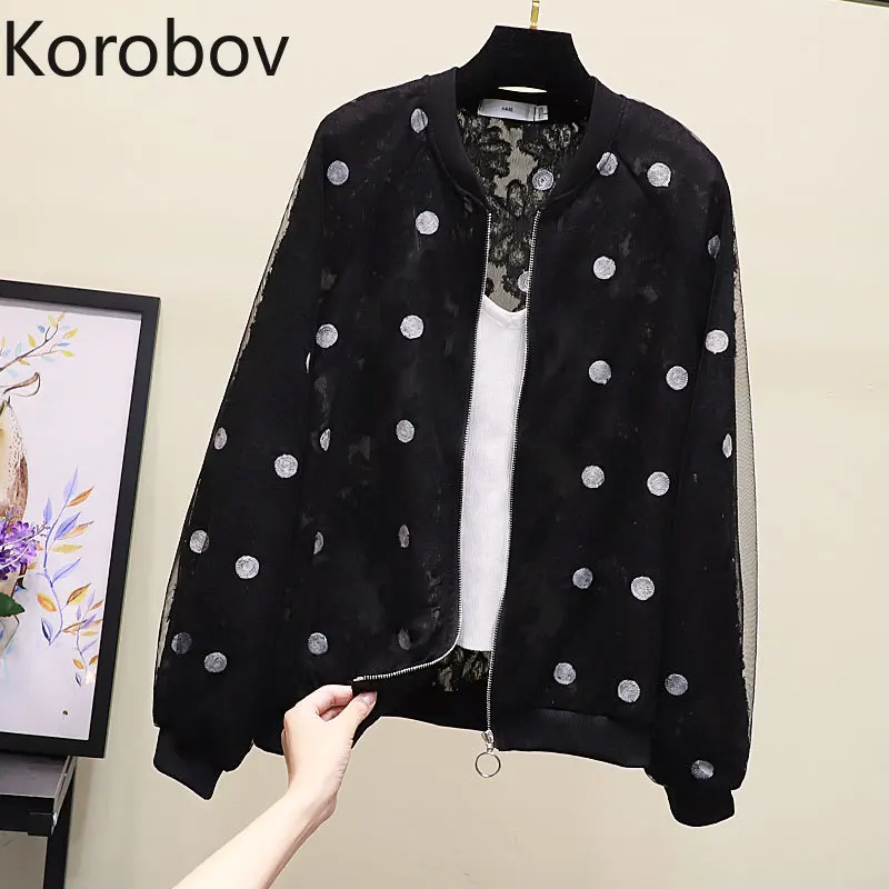 Korobov/Корейская женская куртка в горошек с круглым вырезом тонкая куртка-бомбер из