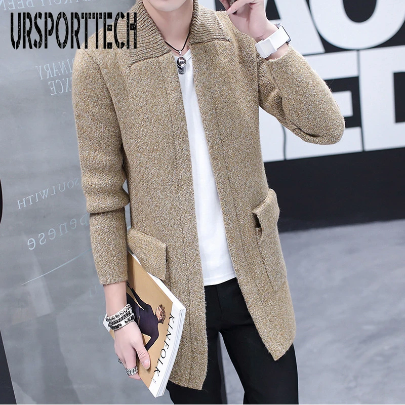 Spring And Autumn Long Knit Cardigan Sweater Men's Korean Version Of The Self-Cultivation Solid Color Coat Trend Fashion