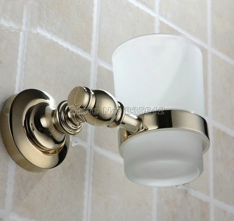 Аксессуары для ванной комнаты Золотой Цвет латунные настенные держатели зубных щеток полоса стеклянные чашки Wba139