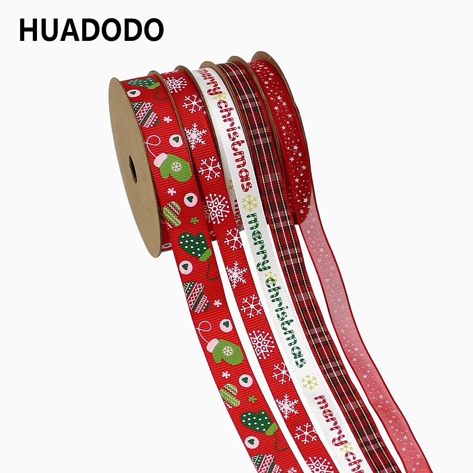

HUADODO 25m Multi Christmas Satin Ribbons Printed Grosgrain For Handmade DIY Sewing Gift Wrapping Christmas Ribbon Accessory