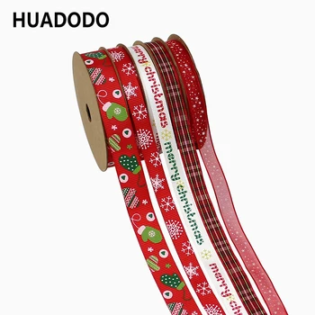 

HUADODO 25m Multi Christmas Satin Ribbons Printed Grosgrain For Handmade DIY Sewing Gift Wrapping Christmas Ribbon Accessory