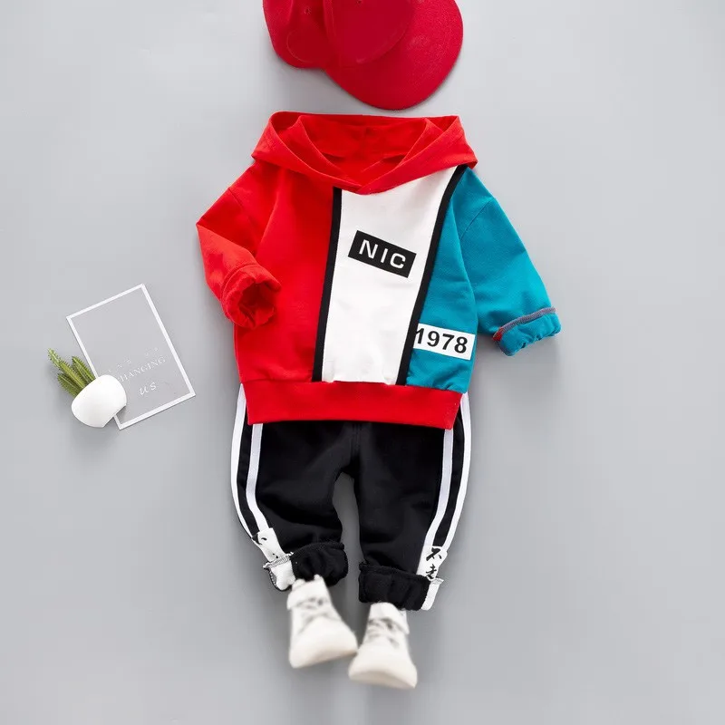 

2Pcs/Set Autumn Children Baby Boys Casual Long Sleeve Mixed Color Letters Hoodie Sweatshirt Tops+Pants Trouser Costume Set