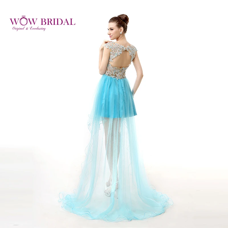 Wowbridal/синие платья для выпускного вечера 2016 новые кружевные на молнии с глубоким