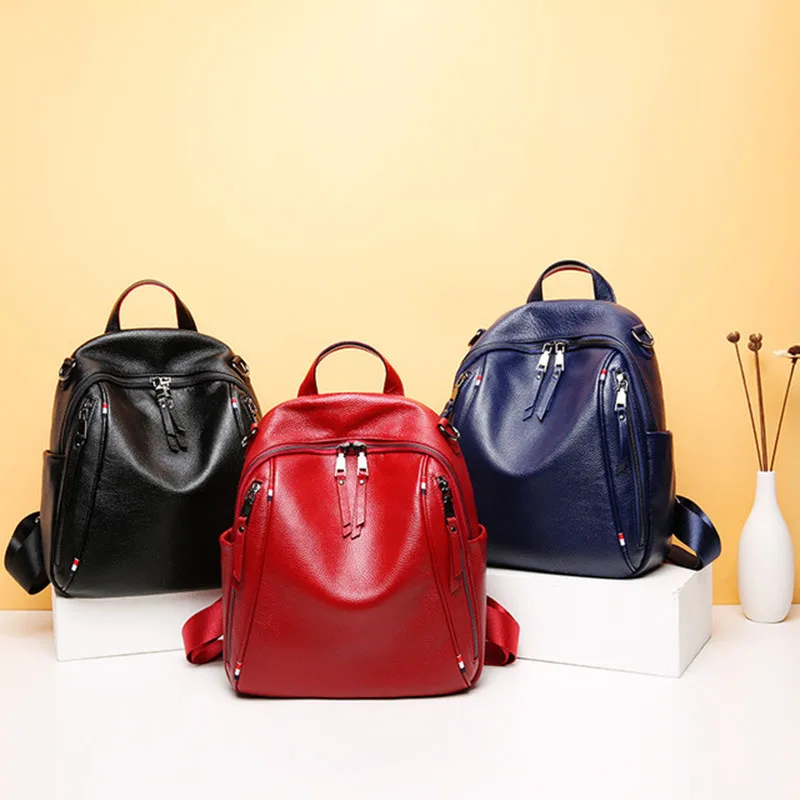 PASTE Women Backpack Genuine Leather Ladies Travel Bags Fashion Causal Bags High Quality Cowhide Preppy Style Red Schoolbag PASTE Women Backpack Genuine Leather Ladies Travel Bags Fashion Causal Bags High Quality Cowhide Preppy Style Red Schoolbag