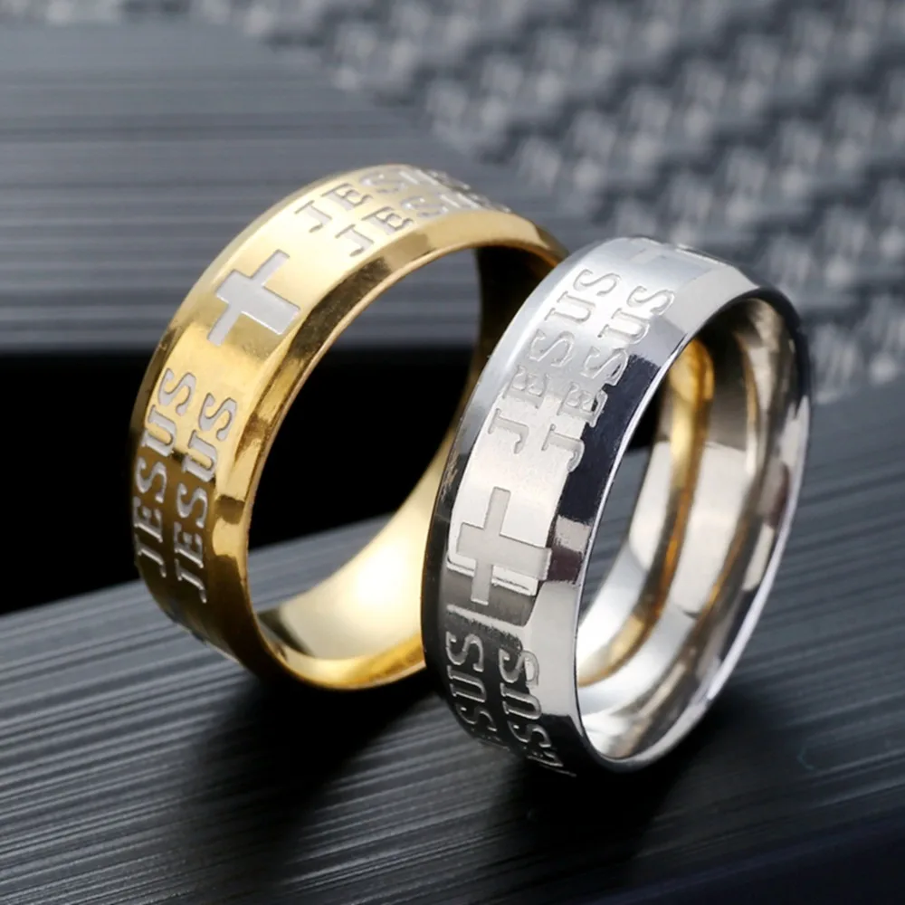 Gold Color Jesus Cross Ring For Men And Women Stainless Steel Finger