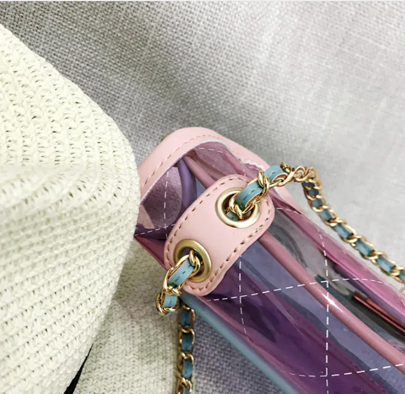 Прозрачная сумка прозрачный пластиковый из ПВХ стеганые пляжные сумки с цепочками женские летние сумки Роскошные брендовые розовые конфеты Instagram