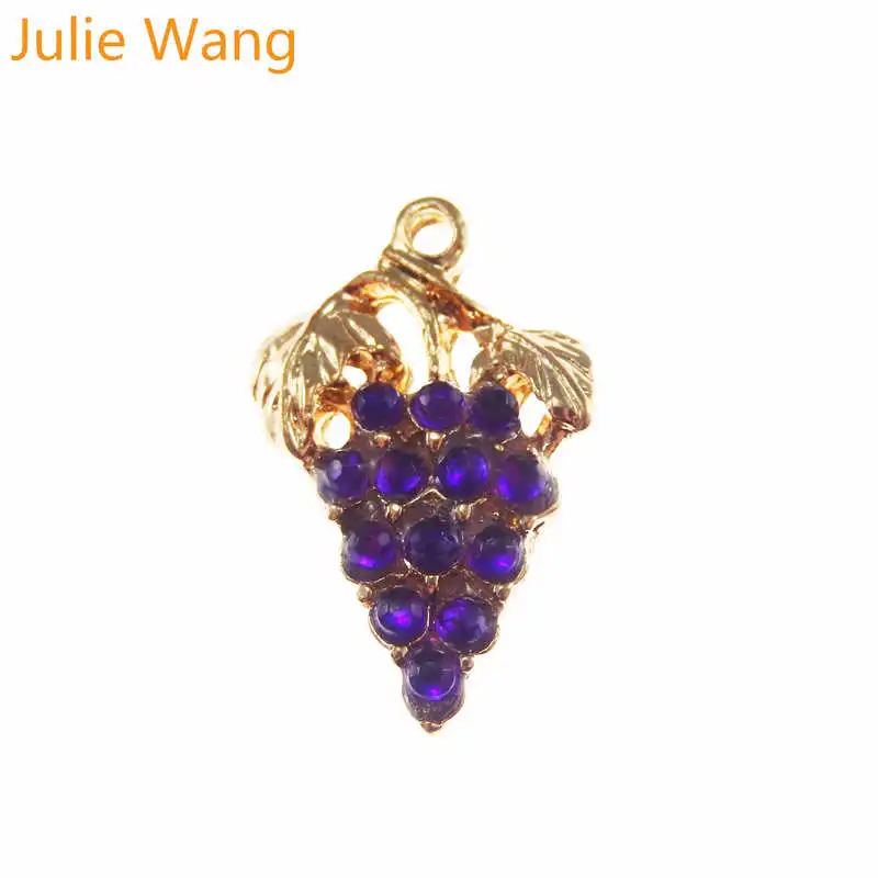 

Julie Wang 8PCS Grape Charms Gold Tone Alloy Fruit Purple Rhinestone Necklace Pendant Earrings Findings Jewelry Making Accessory