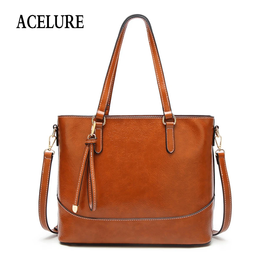 

ACELURE Solid Color Soft Pu Leather Shoulder Bags For Women Lichee Pattern High-Capacity Casual Tote Ladies Simple Crossbody Bag