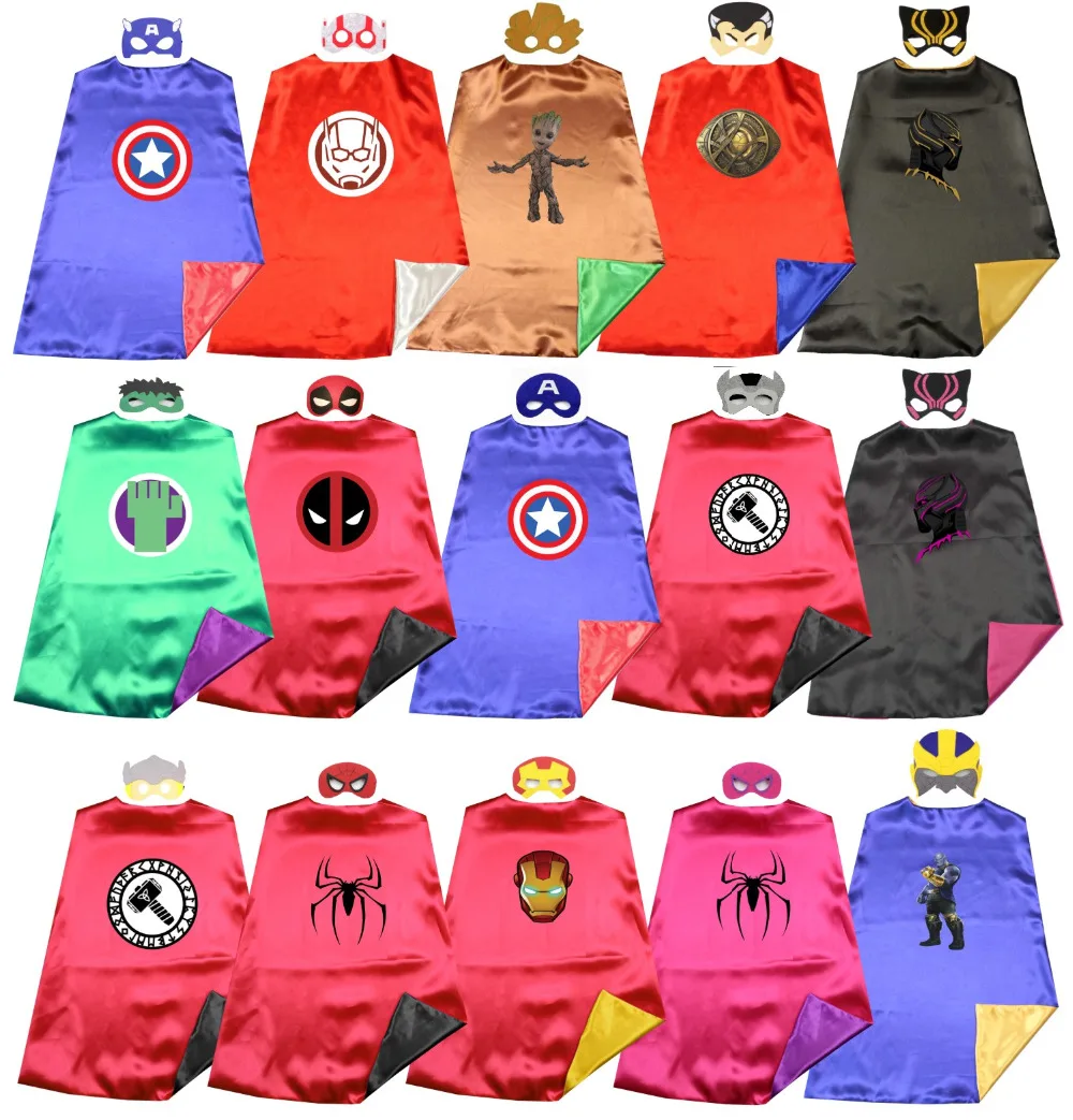 Атлас 2 слоя супер стержень Мститель супергерой детская накидка + маска костюм на Хэллоуин вечерние день рождения Сувениры платье легко costums