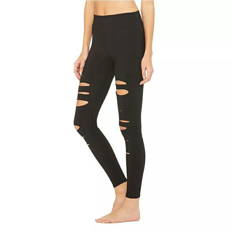 Broken hole leggings for women black work out leggins sporting fitness