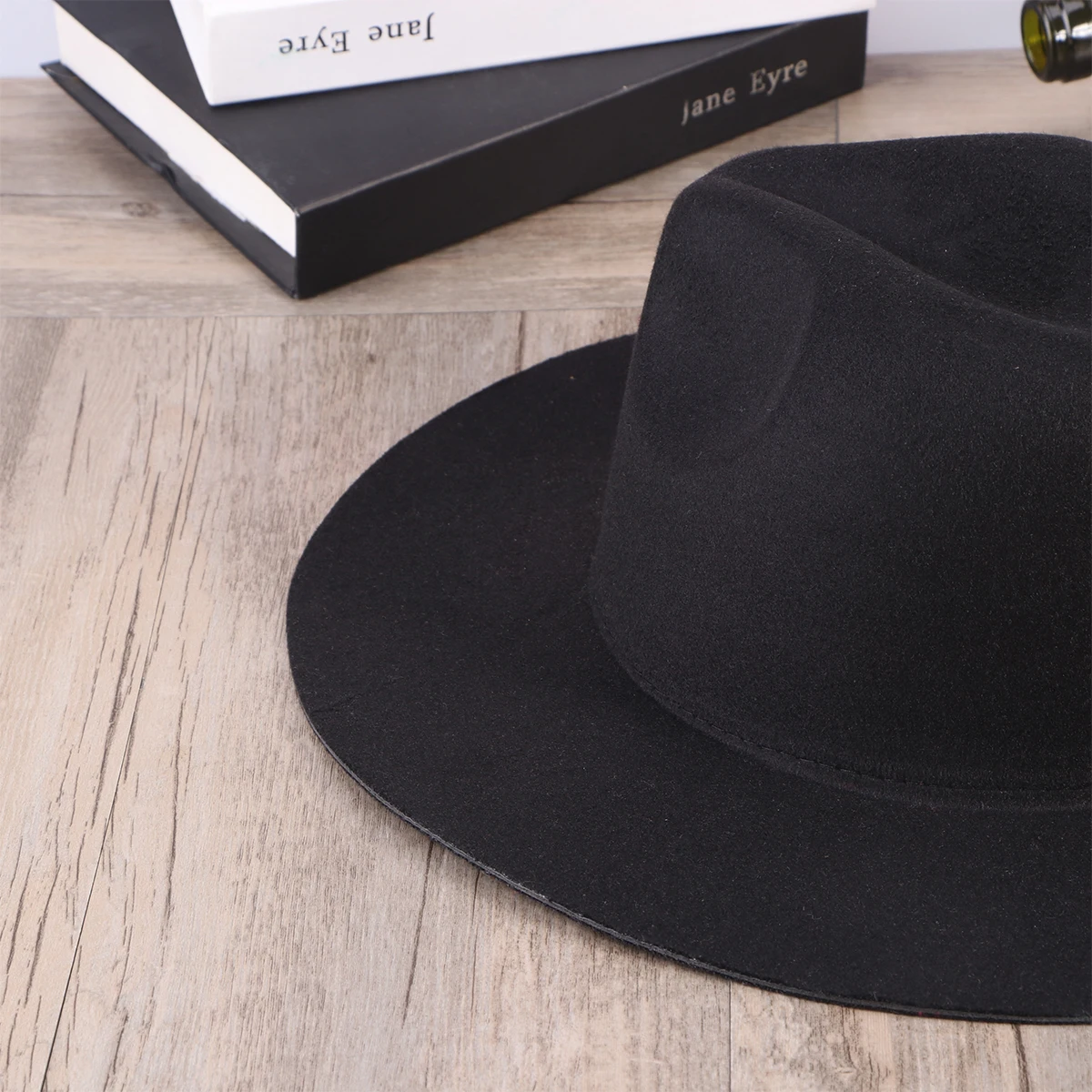 Унисекс Ретро шерстяная джазовая шляпа шляпы-Котелки с гибкими полями(черный