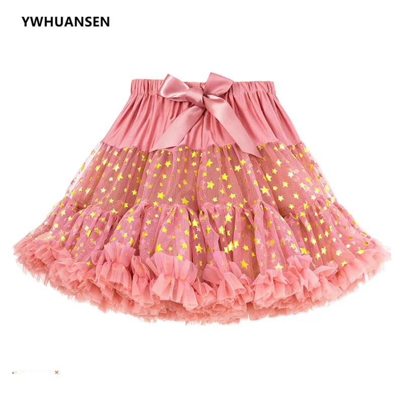 

YWHUANSEN Star Children's Tutu Skirt Beautiful Ruffle Summer Clothes Little Girl Dancing Tulle Ballerina Party Lush Jupes Fluffy