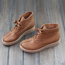 Womens Boots 100% Genuine Leather Ladies Ankle Boots Brown Flat Leather Ankle Boots Spring Autumn Female Footwear (1668)