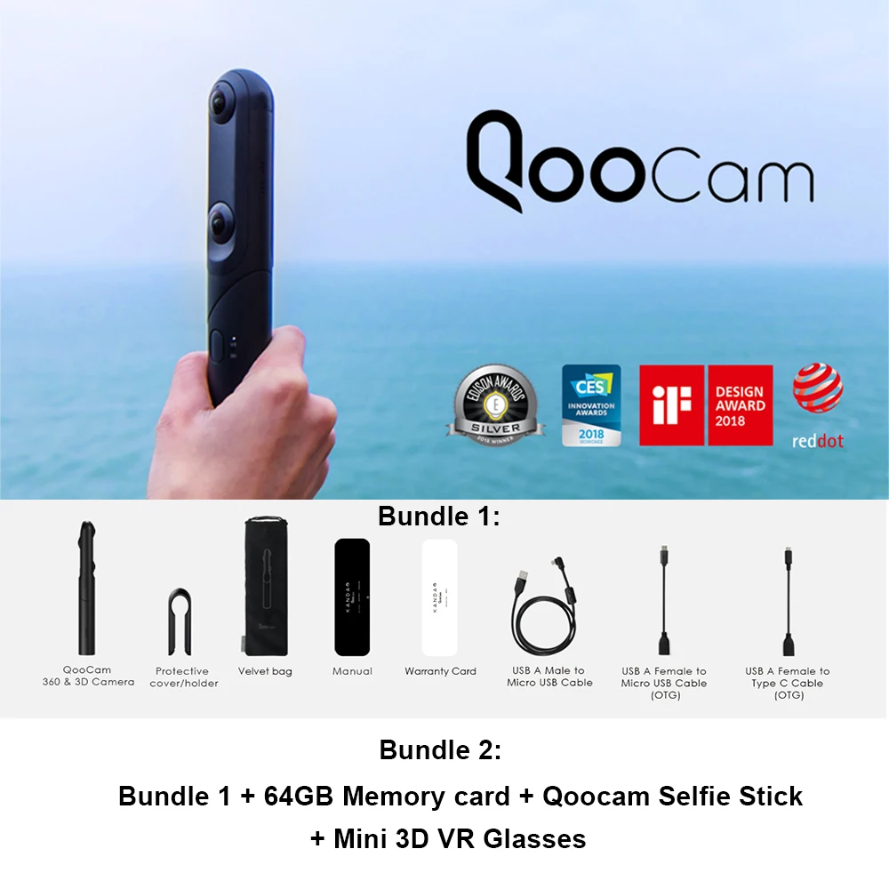 QooCam 4K 360 и 3D VR 180 камера-вращающийся 3 объектива, портретный режим, стабилизация видео, смарт-клип, 120 FPS замедленное движение, 3D фото