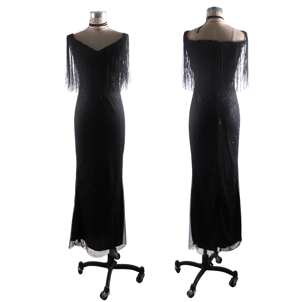 Сексуальное длинное платье макси с глубоким v-образным вырезом для женщин, с открытыми плечами, тонкое, с блестками, с бахромой, вечерние платья для невесты, черные вечерние облегающие платья длиной до пола