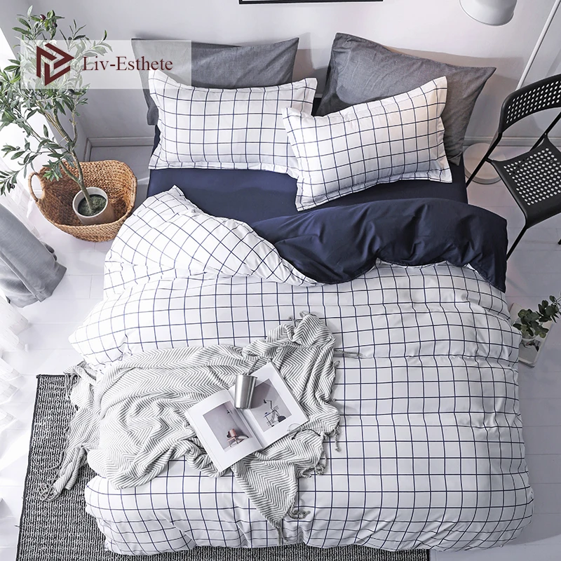 

Liv-Esthete Wholes Lattice White Bedding Set Single Double Queen King Bed Linen Soft Duvet Cover Flat Sheet Pillowcase For Adult