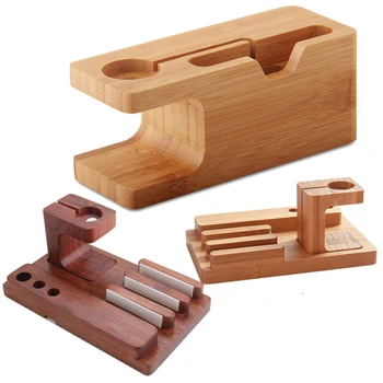 

Charging Dock Station Multi-function Mobile Phone Holder Watch Bamboo Wooden Bracket USB Dual Mobile Phone Tablet Bracket