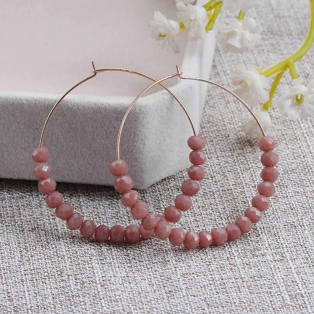 Bohemian Handmade Natural Stone Beads Hoop Earrings for Women New Fashion Loop Round Circle Creole Earring Designer Jewelry - Окраска металла: 8