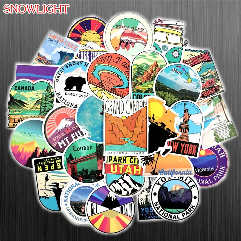 50Pcs Retro Travel Outdoor Adventure Doodle Cartoon Stickers For Motorcycle Skateboards Laptop Luggage Sticker Bomb Decals