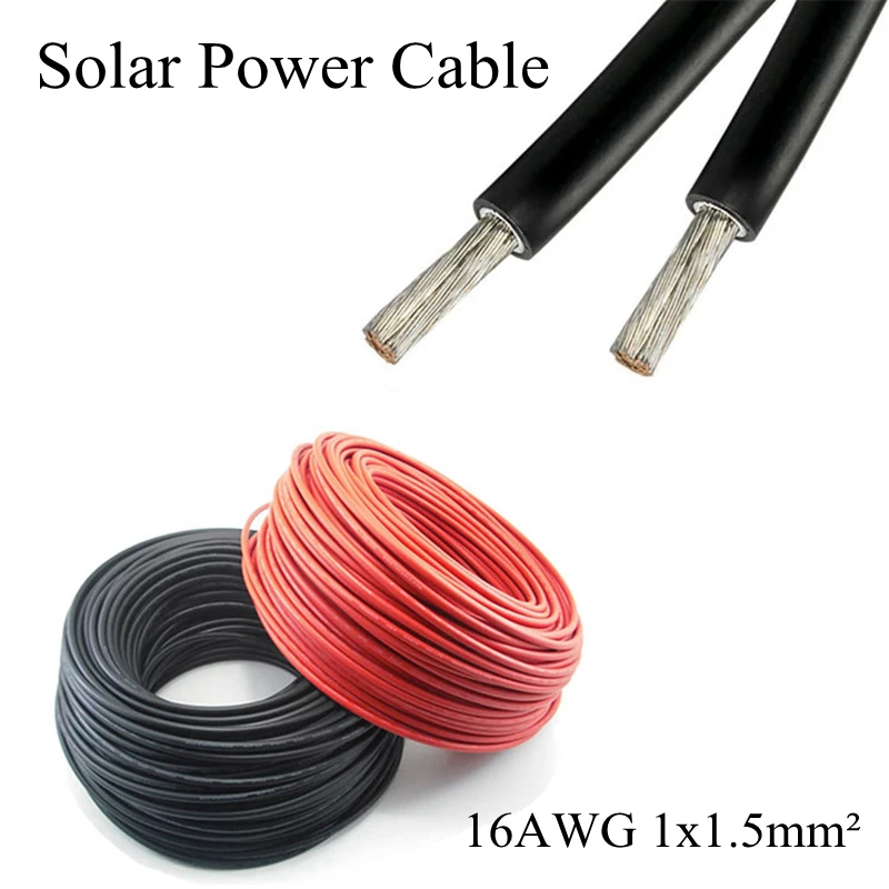 

5meter/lot 1.5mm2 16AWG PV Solar Power Cable Clipe Electric Tinned-Copper Single Core Conductor Wire For Panel Sensor Light
