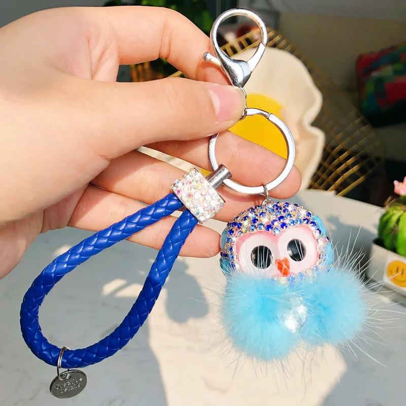 

Fashion Crystal PVC Owl Fur Keychain Keyring For Women Bag Animal Car Key Chain Trinket Jewelry Gift Souvenirs Llavero