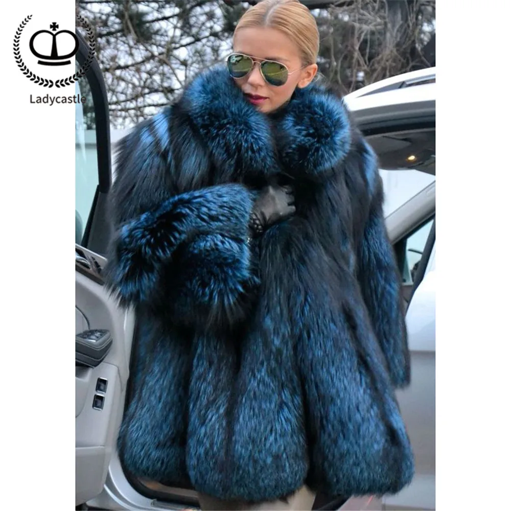 

Natural Fox Fur Coat Women Winter Luxury Full Pelt Sliver Fox Fur Jacket Genuine With Turn-Down Collar Fashion Fur Coats FC-273