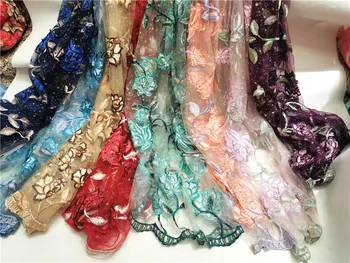 

onsale many stocks 5yards/bag gold crystal glitters mesh flower embroidery tulle mesh lace fabric for wedding dress